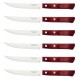 Jogo 6 Facas Churrasco Polywood aço Inox Tramontina Com Cabo De Madeira Vermelho   